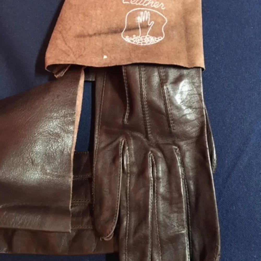 Vintage Dark Brown Leather Thin Dressy Gloves XS 6.5 Petite